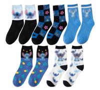5 Paires Dis/ney Sti/tch Chaussettes pour Filles, Sti/tch Design Lot de Soquettes Classiques pour Adolescentes,Lillo & Sti/tch Crew-Socken für Damen, chaussette sans couture enfant, Tailles 35-42