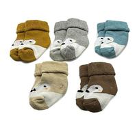 5 Paires Enfants Bébé Chaussettes en Coton 0-3 Ans D'hiver Épaisses Chaussettes avec Motif Animal Élastique Thermo Chaussettes Chaudes Doublées Terry Chaussettes pour Nouveau-né Garçons Filles