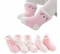 5 Paires Enfants Bébé Chaussettes en Coton 0-3 Ans D'hiver Épaisses Chaussettes avec Motif Animal Élastique Thermo Chaussettes Chaudes Doublées Terry Chaussettes pour Nouveau-né Garçons Filles