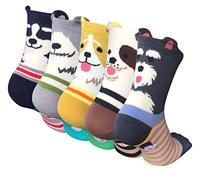 5 Paires Femmes Chaussettes Mignonnes Chaussette Hiver en Coton Motif à Animaux Chat Chien Kawaii Multicolore,Style 01,Taille unique,multicolore,taille unique