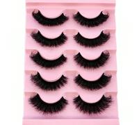 5 paires/paquet de faux cils naturels épais et volumineux. Cils de vison dramatiques et ébouriffés avec un effet 8D volumineux et durable. Bandes de faux cils effilochées pour un regard de renard rele