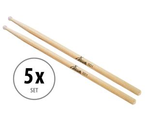 5 Paires SD1N Baguettes de Bois Hickory Pointe Nylon pour Batterie Tambour Batte