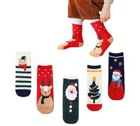 5 Paires Socquette de Noel, Chaussettes Noël, Bas de Noël, Chaussette de Noel Filles, Chaussettes Câlines Bonhomme de Neige du Père Noël, Cadeaux de Noël pour Les Enfants âgés de 6 à 8 ans (L)
