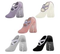5 Paires Yoga Antiderapant Chaussettes pour Les Femmes Filles, Chaussettes d'Entraînement Antidérapante, Taille Unique Chaussettes de Sol Anti-Slip Grips & Straps
