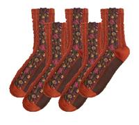 5 Pairs Vintage Embroidered Floral Socks, Crew Socks Ethnic Jacquard Knit, Floral Knit Vintage Cotton Women Sockss (5*red)