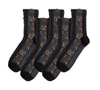 5 Pairs Vintage Embroidered Floral Socks, Crew Socks Ethnic Jacquard Knit, Floral Knit Vintage Cotton Women Sockss (5*black)