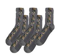 5 Pairs Vintage Embroidered Floral Socks, Crew Socks Ethnic Jacquard Knit, Floral Knit Vintage Cotton Women Sockss (5*brown)
