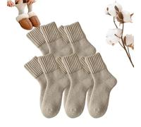 5 Pairs Women's Solid Mid-Calf Socks, Winter Thicker Boots Socks Thick Warm Cozy, Cotton Soft Breathable Elasticity (Beige)