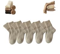 5 Pairs Women's Solid Mid-calf Socks,Winter Thicker Boots Socks Thick Warm Cozy,Cozy Fall Ankle Sock for Boots & Leggings (Beige)