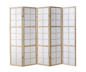 5 pan diviseur de pièce écran Pliant - Bois diviseur Shoji en Papier de Riz Blanc Naturel
