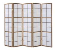 Homestyle4u 5 pan diviseur de pièce écran Pliant - Bois diviseur Shoji en Riz Brun Blanc