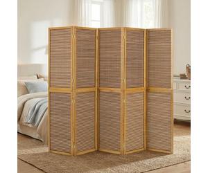 5 pan diviseur de pièce écran Pliant - diviseur de Shoji Bois avec du Bambou en Brun Clair