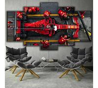 5 panneaux d'art mural sur toile F1 Formula Red Racing Car Repair Paysage Peinture HD pour décoration moderne de maison, salon, bureau, œuvre d'art encadrée grande taille (152,4 x 81,3 cm)