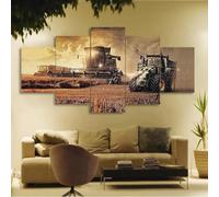 5 Parties Deco Murale Impression sur Toile 5 Pieces Tracteur agricole moissonneuse-batteuse Agriculture Toile Tableau Decoration Murale Salon Moderne Home Chambre Decor Créatif Cadeau Encadré 150*80cm