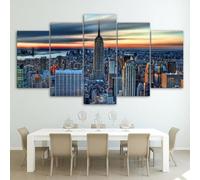 5 Parties Empire State Building au coucher du soleil Impression sur Toile Décoration Murale pour Chambre Peintures à l'huile Maison Bain Salon