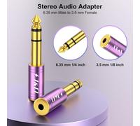 5 Pcs 1/4 To 1/8 6.35mm To 3.5mm Stereo Trs Male To Female Headphone Adapter Gold Plated 3.5mm Jack Connector For Guitar,Ampli,Keyboard,Bass,Purple