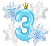 5 PCS 3er Anniversaire Fille Ballon, Ballon Anniversaire 3 Ans, Ballons Flocon de Neige, Convient pour Les Fêtes D'anniversaire de Filles, Les Fêtes de Noël, Les Fête de Flocons de Neige D'hiver