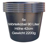 5 pcs. 90 litres Seau à mortier Seau de construction Seau à mortier Seau à crépi Seau de maçon Seau