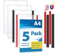 5 Pcs A4 Self Adhesive Magnetic Frame Information Frame With Adhesive And Magnetic Strip,Frame Information,Waterproof Display,Covers For Sign,Photos,Documents