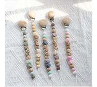 5 Pcs Attache Sucette Bébé Personnalisé, Attache Tétine Silicone Lettre - Bois- Perles de silicone, Pacifier Chain