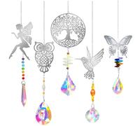 5 pcs Attrape Soleil Cristal Décoration,Arbre Hiboux Colibri Papillon fée Pendentif Attrape-Soleils en Cristal,Pendentif Fenêtre Décor,Sun Catcher,Capteur de Soleil pour Fenêtres Jardin
