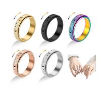 5 Pcs Bague Anti Stress,Fidget Ring Rotative Tournante Anneau Acier Inoxydable,Bague Anti Stress Homme Femme,Durable Robuste,éléments Astronomiques Finition Sablée Ornée Lunes D'étoiles (5 Couleurs)