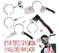 5 PCS Bandeau d'Horreur Halloween, Serre Têtes d'Halloween Effrayants avec 30 Tatouages Cicatrices Halloween, Bandeau Hache Halloween pour Femmes et Hommes Carnaval Cosplay Mascarade