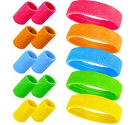 5 Pcs Bandeau Fluo Année 80 Pcs Bracelet Neon 80s Anti-Transpiration Homme Femme Accessoires Sportifs