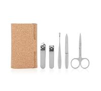 5 Pcs Blue Nail Clipper Set, Manicure Kit with Flat and Bevel Nail Clippers, Eyebrow Scissors, Ear Spoon, Nail File, Stainless Steel Tools in Cork Storage Bag for Home