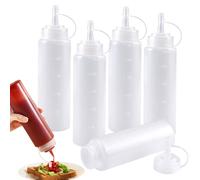 5 Pcs Bouteille à Sauce, 240 ML Bouteille à Condiments, Squeeze Bottle, Presser Les Bouteilles, Transparent Flacon Souple en Plastique, pour Assaisonnements, Ketchup, Moutarde, Mayo, Huile dolive