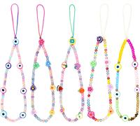5 Pcs Bracelet For Phone, Portable Phone Chain, Colorful Phone Lanyards With Beads, Beaded Phone Lanyard Strap, Beaded Lanyard For Women And Girls, Acrylic, Pearl, Polymer Clay, Sapphire