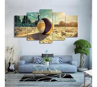 5 Pcs Cadre en bois Impression Close-Up of Volleyball on Sandy Court Image sur Toile Affiche Peinture Tableau Decoration Murale Salon Chambre Maison