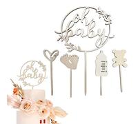 5 PCS Cake Topper Baptême Décoration de Gâteau Topper en Bois Decoration Gateau Bapteme Cupcake Toppers pour Baby Shower Communion Confirmation Bapteme Accessoire de Deco