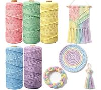 5 PCS Corde Macramé 3mm x 50m, BetterJonny Fil Macramé Macrame Corde Fil Macramé Corde Fil de Coton Naturel pour Bricolage, Artisanat,Tapisserie, Tricot, DIY Décoration (5 Couleurs-C）