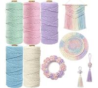 5 PCS Corde Macramé 3mm x 50m, BetterJonny Fil Macramé Macrame Corde Fil Macramé Corde Fil de Coton Naturel pour Bricolage, Artisanat,Tapisserie, Tricot, DIY Décoration (5 Couleurs-D）