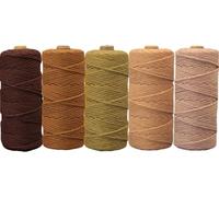 5 PCS Corde Macramé Vert 3mm x 50m, BetterJonny Fil Macramé Macrame Corde Fil Macramé Corde Fil de Coton Naturel pour Bricolage, Artisanat,Tapisserie, Tricot, DIY Décoration (Tons Bruns）