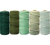 5 PCS Corde Macramé Vert 3mm x 50m, BetterJonny Fil Macramé Macrame Corde Fil Macramé Corde Fil de Coton Naturel pour Bricolage, Artisanat,Tapisserie, Tricot, DIY Décoration (Tons verts）