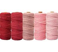 5 PCS Corde Macramé Vert 3mm x 50m, BetterJonny Fil Macramé Macrame Corde Fil Macramé Corde Fil de Coton Naturel pour Bricolage, Artisanat,Tapisserie, Tricot, DIY Décoration (Tons rouges）