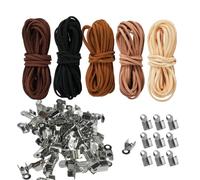 5 PCS Cordon en Cuir Plat, 5 m x 3 mm pour Chaînes avec 100 Extrémités de Cordon, 5 Couleurs, Lanières en Cuir pour Bricolage, Bracelet, Collier, Bricolage