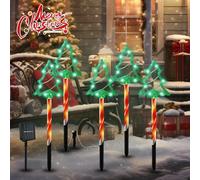 5 Pcs DéCorations De NoëL ExtéRieures, LumièRes De NoëL Solaires ExtéRieur, DéCorations De Jardin De NoëL, RéSine De LumièRe De Chemin Solaire Pour Jardin, Patio, Jardin, Passerelle (Arbre de Noël)