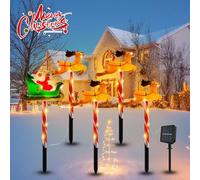 5 Pcs DéCorations De NoëL ExtéRieures, LumièRes De NoëL Solaires ExtéRieur, DéCorations De Jardin De NoëL, RéSine De LumièRe De Chemin Solaire Pour Jardin, Patio, Jardin, Passerelle (Père Noël wapiti)