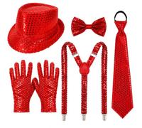 5 Pcs Deguisement Disco Années 70 et 80 Rock Pop Star Cosplay, Rouge
