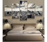 5 Pcs Empire State Building dans le paysage urbain à échelle de gris Impression sur Toile Image Abstraite Peintures Décoration Murale pour Chambre Maison Bain