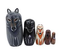 5 pcs/ensemble Nouveau Mignon En Bois Animal Loup Peinture de Nidification Poupées Poupée Russe Matriochka Cadeau Peinture à La Main de Jouet décoration enfants cadeaux