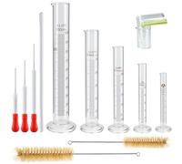 5 Pcs Éprouvette Graduée en Verre, 5ml/10ml/25ml/50ml/100ml Cylindre Gradué, Eprouvette Verre avec 3*Pipettes, 2*Brosses pour Tubes à Essai, 2*Barreaux D'Agitation pour Laboratoire