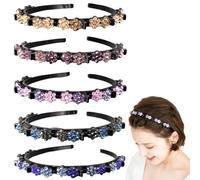 5 Pcs Ladies Flower Crystal Hairband Hair Clips Headband Double Layers Twisted Braid Headband with Clips Hollow Out Braided Hair Accessories Ladies Girls