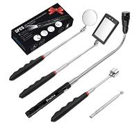 5 PCS Outil de Préhension Magnétique Télescopique pour Ramassage avec LED, Comprenant 15lb/1lb Outil de Ramassages/Rond/Carré Miroir d'Inspection/Poignée Pivot 360°, 4 Batteries(Cinq kit)