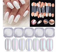5 Pcs Perle Glitter Poudre À Ongles Aurora Miroir Nail Glitter Mirror Aurora Néon Poudres Poussière Caméléon Nail Art Chrome Pigment Trempage Poudre Décoration 5 Pièces Éponge Brosses