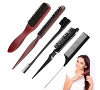 5 Pcs Poil de Sanglier，Brosse Plaquante Cheveux，Brosses à Cheveux en Poils de Sanglier，Brosse Poils Sanglier，pour Cheveux Longs, Bouclés, Secs Ou Abîmés，pour Femmes Hommes