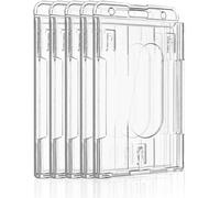 5 Pcs Porte-Badge Vertical À 2 Cartes Avec Fente Pour Le Pouce Protecteur De Boîtier Pc Transparent Rigide Pour Cartes D'identité Scolaires De Bureau, Cartes De Crédit, Permis De Conduire